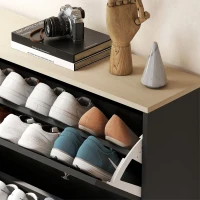 HOMCOM Narrow Shoe Cabinet with 4 Flip Drawers, Shoe Storage Cabinet with Adjustable Shelves, Holds 24–32 Pairs, Black(m-10)