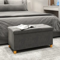 HOMCOM Storage Ottoman Bench, Velvet Upholstered Foldable Ottoman Footrest, Foot Stool with Wood Legs for Living Room, Bedroom(m-9)