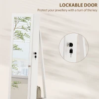 HOMCOM 360° Swivel Jewelry Armoire, Lockable Mirror Jewelry Cabinet with Built-In Small Mirror, White(m-7)