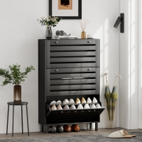 HOMCOM Narrow Shoe Storage Cabinet, 3 Flip Drawers, Adjustable Shelves, 24 Pairs Capacity, Black