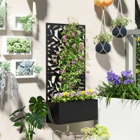 Outsunny Raised Garden Bed with Trellis, Outdoor Privacy Screen with Planter Box, 24" x 9.1" x 44.5", Black(m-7)