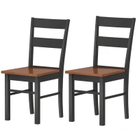 HOMCOM Farmhouse Dining Table Chairs, Set of 2 Rubber Wood Kitchen Table Chairs with Open Back for Living Room, Black(m-1)