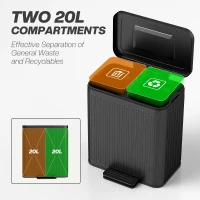 HOMCOM Trash Can, 2 x 5.3 Gallon (2 x 20 L) Garbage Can with Soft-Close Lid, Removable Inner Buckets for Kitchen Home Office(m-4)