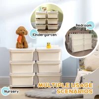 Qaba 3 Tier Kids Toy Organizer and Storage Bins with 6 Plastic Drawers, Cream White(m-5)