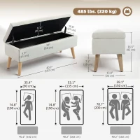 HOMCOM Storage Ottoman with Lid, Velvet Upholstered Storage Bench with Wood Legs for Living Room, Cream White(m-3)