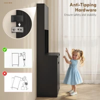 HOMCOM 71" Pantry Cabinet with Charging Station, Kitchen Storage Cabinet with Microwave Stand, Pegboard, 6 S-hooks, Black(m-9)