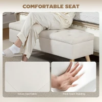 HOMCOM Storage Ottoman with Lid, Velvet Upholstered Storage Bench with Wood Legs for Living Room, Cream White(m-5)