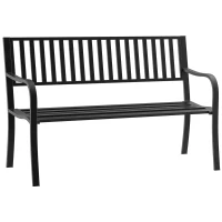 Outsunny 50" Outdoor Garden Bench, Patio Bench with Slatted Seat, Metal Porch Bench for Backyard, Poolside, Lawn, Black(m-1)