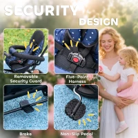 Qaba 6 in 1 Kids Tricycle with Removable Handlebar and Canopy, Navy Blue(m-7)