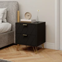 HOMCOM Modern Bedside Table, Accent Nightstand with 2 Drawers, Bed End Table for Bedroom, Black(m-10)