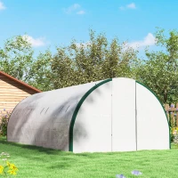 Outsunny Tunnel Greenhouse Walk-in Plant Warm House with 2 Hinged Doors, 8 Mesh Windows, 20' x 10' x 6.6', White(m-9)