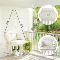 Outsunny Hammock Swing Chair, Macrame Hanging Chair with Large Cushion, Chain, Steel Frame for Indoor Outdoor Use, Cream White(m-3)