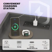 HOMCOM Wall Mounted Bedside Table, Set of 2 Floating Nightstand with Charging Station, Drawer and Open Shelf for Bedroom, Black(m-4)