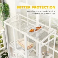 PawHut Wooden Catio Outdoor Cat Enclosure with 6 Jumping Platforms, Scratching Post, 2 Ramps, Waterproof Roof, White(m-7)