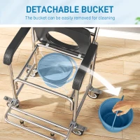 HOMCOM 3-in-1 Shower Commode Wheelchair, Transport Beside Commode Chair with Padded Seat for the Elderly, Disabled(m-5)