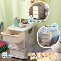 Qaba 3 Tier Kids Toy Organizer and Storage Bins with 3 Plastic Drawers, Cream White(m-6)