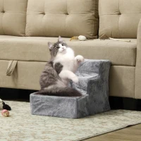 PawHut 3-Step Dog Ramp for Sofa, Bed, and Couch, with Removable Cover, Light Grey(m-8)