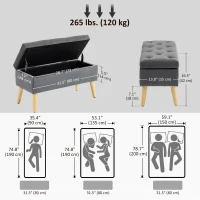 HOMCOM Storage Ottoman with Lid, Velvet Upholstered Storage Bench with Wood Legs for Living Room, Charcoal Grey(m-3)