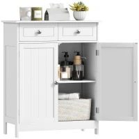 kleankin Freestanding Bathroom Floor Cabinet, Organizer Floor Tower with 2 Door, 2 Drawers, Adjustable Shelf, White(m-11)