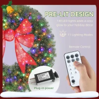 HOMCOM 36in Pre-Lit Christmas Wreath with 3D Red Bow, 11 Lighting Modes, Front Door Christmas Wreath with Remote(m-5)