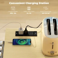 HOMCOM Kitchen Island Cart with Power Outlet & Drop Leaf, 55" Rolling Kitchen Island on Wheels with Storage, Black(m-5)