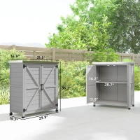 Outsunny Wooden Storage Cabinet, Outdoor Prep Table with Metal Tabletop, Shelves and Double Doors for Patio, Garden, Gray(m-3)