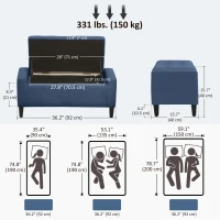 HOMCOM Storage Ottoman Bench, Linen Upholstered Bench with Tufted Design, Dark Blue(m-3)