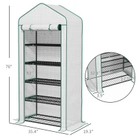 Outsunny 5 Tier Mini Greenhouse, Small Portable Greenhouse with PE Cover, Roll-Up Zippered Door, 76" x 35.4" x 19.3", White(m-3)