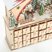 HOMCOM Christmas Advent Calendar with 24 Countdown Drawers and LED Lights, Wooden Advent Calendar House, Battery Operated(m-9)