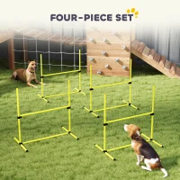 PawHut 4 Piece Dog Agility Set with Adjustable Height Jump Bars, Carry Bag, Displacing Top Bar, Yellow Yellow(m-5)