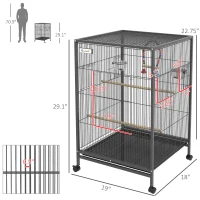 Pawhut Metal Bird Cage with Stand for Parrots, Lovebirds, Finches, Gray(m-3)