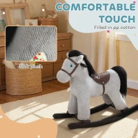 Qaba Kids Rocking Horse, Plush Toddler Ride on Toy with Realistic Neigh and Toy for 2–5 Years Old, Gray(m-6)