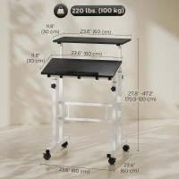 HOMCOM Stand Up Desk, Height & Angle Adjustable Computer Desk with Wheels for Standing or Sitting, Laptop Table, Black(m-3)