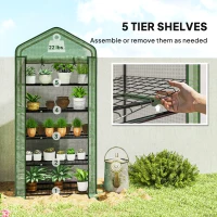 Outsunny 5 Tier Mini Greenhouse, Small Portable Greenhouse with PE Cover, Roll-Up Zippered Door, 76" x 35.4" x 19.3", Green(m-5)