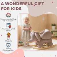 Qaba Baby Rocking Horse with Seat, Kids Ride On Toy with Realistic Elephant Sound and Safety Belt for 18 to 36 Months, Pink(m-7)