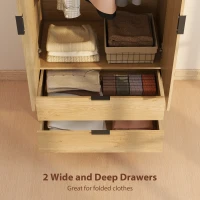 HOMCOM Modern Wardrobe Closet, Freestanding Armoire with Soft-Close Doors, 2 Drawers and Hanging Rod for Bedroom, Natural(m-5)