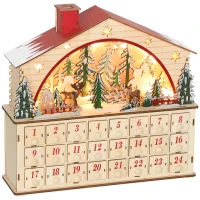 HOMCOM Christmas Advent Calendar with 24 Countdown Drawers and LED Lights, Wooden Advent Calendar House, Battery Operated(m-11)