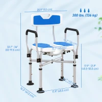 HOMCOM Upgraded Shower Chair Non-slip Bath Chair with U-shaped Shower Seat and Crossing Bars, Dark Blue(m-3)