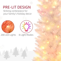 HOMCOM 6' Prelit Christmas Trees, Pencil Artificial Christmas Tree with Colorful Surface Branches, Colorful LED Lights, White(m-6)