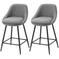 HOMCOM 26" Counter Height Barstools Set of 2, Upholstered Swivel Bar Stools with Backrests and Armrests, Dark Grey(m-2)