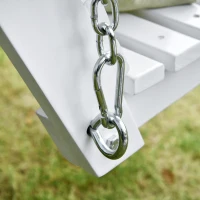 Outsunny 2 to 3 Seater Porch Swing Wood Patio Swing Chair Swing Bench with Foldable Table, Cup Holders, Steel Chains, White(m-10)