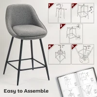 HOMCOM 26" Counter Height Barstools Set of 2, Upholstered Swivel Bar Stools with Backrests and Armrests, Dark Grey(m-7)