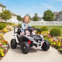 Qaba 12V Kids Ride On Truck with Dual Motors, Rear Suspension, Remote Control for 3-8 Years Boys Girls, White(m-8)