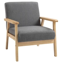 HOMCOM Minimalistic Accent Chairs Wood Frame w/ Thick Linen Cushions Wide Seat Armchair for Bedroom Office, Grey(m-2)