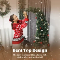 HOMCOM 6 ft Prelit Christmas Tree, Whimsical Xmas Tree Slim High Mountain Fir with 200 LEDs and Metal Stand, Green(m-5)