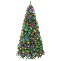 HOMCOM 7.5ft Prelit Christmas Tree with RGB Dynamic LEDs, Remote Control, Daily Timer, Hinged Xmas Tree, Easy Assembly