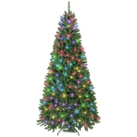 HOMCOM 7.5ft Prelit Christmas Tree with RGB Dynamic LEDs, Remote Control, Daily Timer, Hinged Xmas Tree, Easy Assembly(m-1)