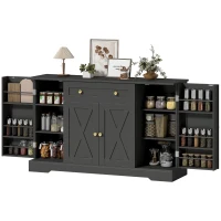 HOMCOM Sideboard Buffet Cabinet, Farmhouse Coffee Bar Cabinet with Door Shelves, Adjustable Shelves, Drawer, Barn Doors, Black(m-2)
