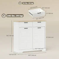 HOMCOM 7 Gallon Tilt Out Garbage Cabinet, Kitchen Island with Trash Cabinet, 2 Drawers, Door Racks, Adjustable Shelves, White(m-3)
