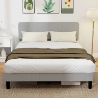 HOMCOM Queen Size Bed Frame with Adjustable Upholstered Headboard Platform Bed Frame Wood Slat Support Noise Free Light Grey(m-1)